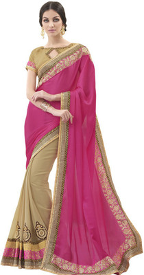 

Desi Butik Embroidered Fashion Chiffon, Georgette Saree(Pink, Beige, Beige;pink