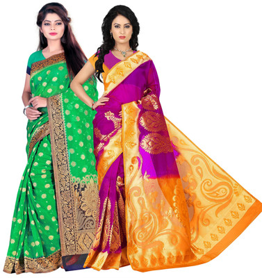 

Weavedeal Embellished Kanjivaram Silk Cotton Blend Saree(Pack of 2, Multicolor)