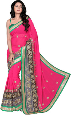 

Jiya Self Design, Embroidered, Embellished Fashion Georgette Saree(Pink, Grey, Black), Black;grey;pink