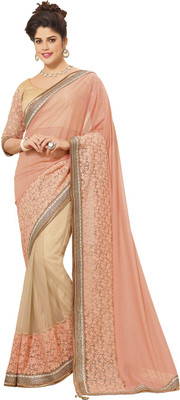 

Saara Embroidered Fashion Lycra Saree(Pink, Beige), Lycra & shimmer net