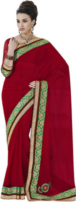 

Desi Butik Self Design Fashion Georgette Saree(Red)