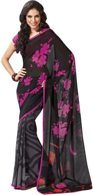 

Party Wear Dresses Printed Fashion Pure Chiffon Saree(Black)