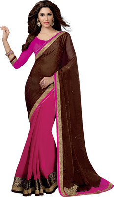 

Parisha Embroidered Fashion Georgette, Satin, Jacquard Saree(Pink)