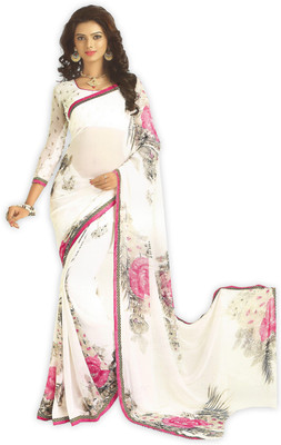

PSHOPEE Printed Fashion Chiffon Saree(White)