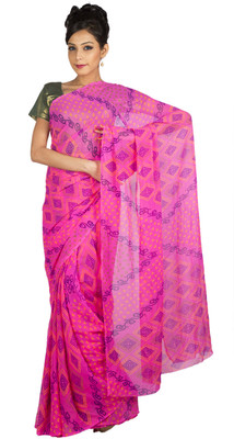 

Jaipur Kurti Printed Bandhej Georgette Saree(Pink), Bright pink