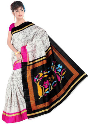 

Khushali Self Design, Printed Fashion Silk Saree(White, Multicolor), Multi;pink;white