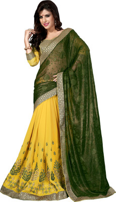 

Khushali Self Design, Embroidered, Embellished Fashion Georgette, Jacquard Saree(Green, Yellow, Beige), Beige;green;yellow