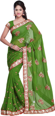 

Desi Butik Embroidered Fashion Art Silk Saree(Green)