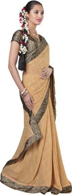 Jiya Self Design Fashion Georgette Saree(Beige)