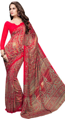 

Lovely Look Printed Daily Wear Georgette Saree(Red, Beige)