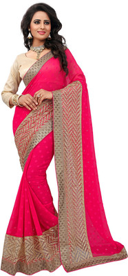 

Manthan Solid Daily Wear Chiffon, Georgette Saree(Pink), Dark pink