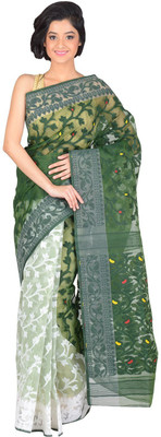 

RLBFashion Self Design Bhagalpuri Handloom Cotton, Art Silk, Pure Cotton, Polycotton Saree(Dark Green, White), Dark green;off-white