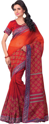 

Mathura Printed Mooga Cotton Saree(Orange, Blue), Blue;orange