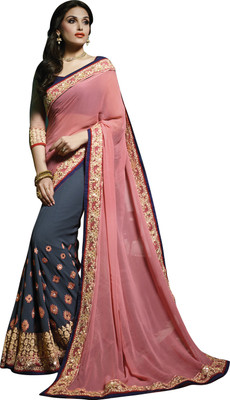 

Jiya Self Design, Embroidered, Embellished Fashion Georgette Saree(Pink, Grey), Grey;pink