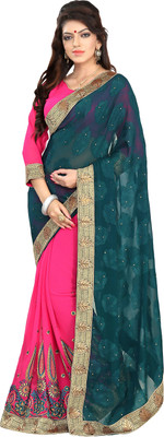 

Khushali Self Design, Embroidered, Embellished Fashion Georgette, Jacquard Saree(Green, Pink)