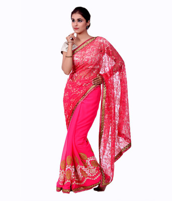 

Ellegent Embroidered Fashion Georgette Saree(Pink)