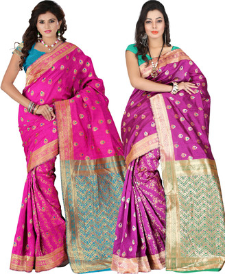 

It's Banii Woven Banarasi Handloom Silk Saree(Pack of 2, Pink, Pink)