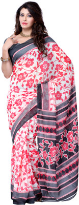 

JTInternational Printed Fashion Net Saree(White, Red), Red;white