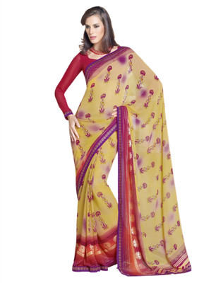 Vishal Printed Fashion Georgette Saree(Beige), Mustard