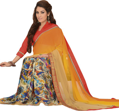 

Parisha Printed Daily Wear Georgette Saree(Orange, Multicolor)