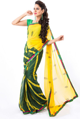 

Cenizas Self Design Fashion Chiffon Saree(Green)