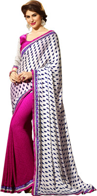 

Khoobee Self Design, Printed Fashion Silk, Chiffon Saree(White, Blue, Pink), Blue;pink;white