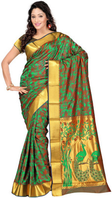 

Lovely Look Printed Daily Wear Art Silk Saree(Brown, Green)