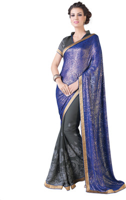 

Parisha Embroidered Fashion Georgette Saree(Grey, Blue), Blue;grey