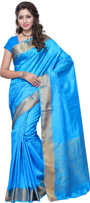 

Mimosa Self Design Kanjivaram Handloom Tussar Silk Saree(Blue), Ananda