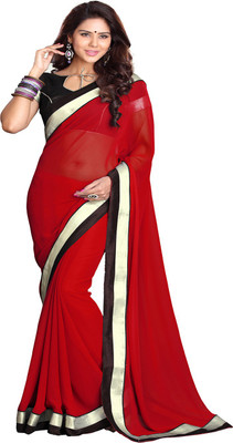 

Sourbh Sarees Self Design, Solid, Embroidered Fashion Synthetic Georgette Saree(Red)