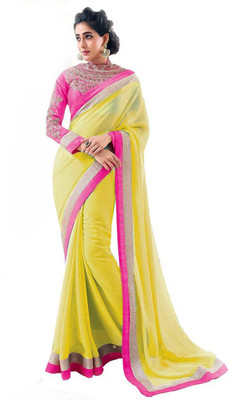 

Dancing Girl Embroidered Bollywood Georgette Saree(Yellow)