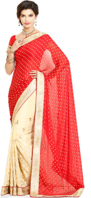 

Soch Embroidered Fashion Chiffon Saree(Multicolor), Beige & red