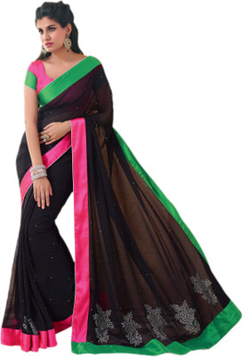 

Vishal Solid, Printed Fashion Georgette Saree(Black)