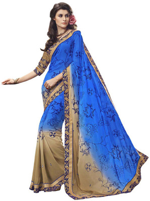 

Desi Butik Self Design Fashion Georgette Saree(Blue, Beige), Beige;blue