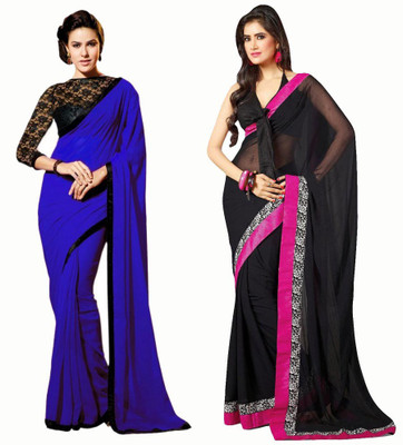 

Stylezone Self Design Fashion Chiffon Saree(Pack of 2, Blue, Black), Black;blue