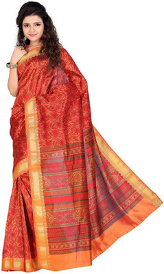 

Roopkala Silks Printed Fashion Art Silk Saree(Red), Rust
