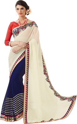 

Khushali Self Design, Embroidered, Embellished Fashion Georgette Saree(Blue, Beige, Red, Beige;blue;red