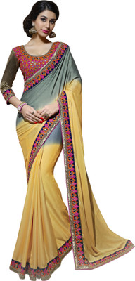 

Parisha Embroidered Fashion Crepe, Georgette Saree(Grey, Yellow)
