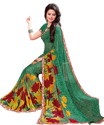 

PSHOPEE Floral Print Fashion Chiffon Saree(Green)