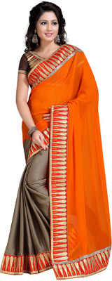 

Khoobee Self Design, Embroidered Fashion Georgette, Chiffon, Satin Saree(Grey, Orange)