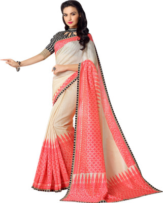 

Brijraj Printed Fashion Art Silk Saree(White, Pink), Pink;white
