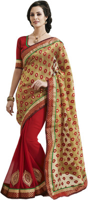

Desi Butik Self Design Fashion Chiffon Saree(Multicolor), Gold;orange