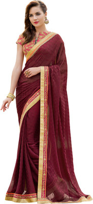 

Parisha Embroidered Daily Wear Satin, Chiffon Saree(Maroon)