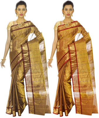 Mahaveersilkcreations Woven Kanjivaram Pure Silk Saree(Pack of 2, Multicolor), Multi
