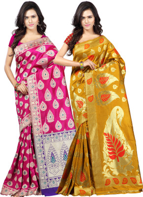 

Weavedeal Embellished Kanjivaram Silk Cotton Blend Saree(Pack of 2, Multicolor)