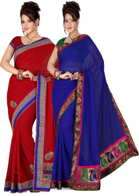 

Ishin Printed Fashion Georgette Saree(Pack of 2, Multicolor)