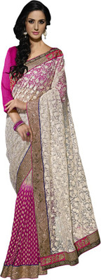 

Parisha Embroidered Fashion Viscose, Net Saree(White, Pink), Pink;white