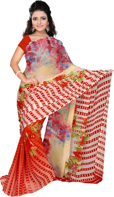 

Lovelylook Printed Daily Wear Georgette Saree(White, Red), Off white & red