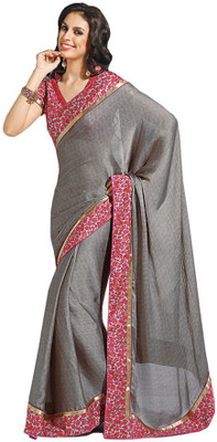 

Indian Wear Online Printed Fashion Pure Chiffon Saree(Grey)