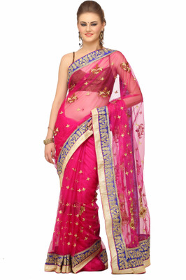 

Lime Solid Fashion Handloom Net Saree(Pink)